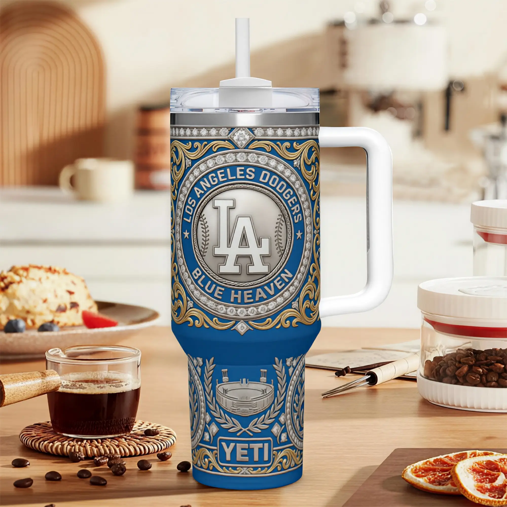 Los Angeles Dodgers Blue Heaven Diamond Filigree Kitchen- Grade Stainless Steel 40oz Tumbler