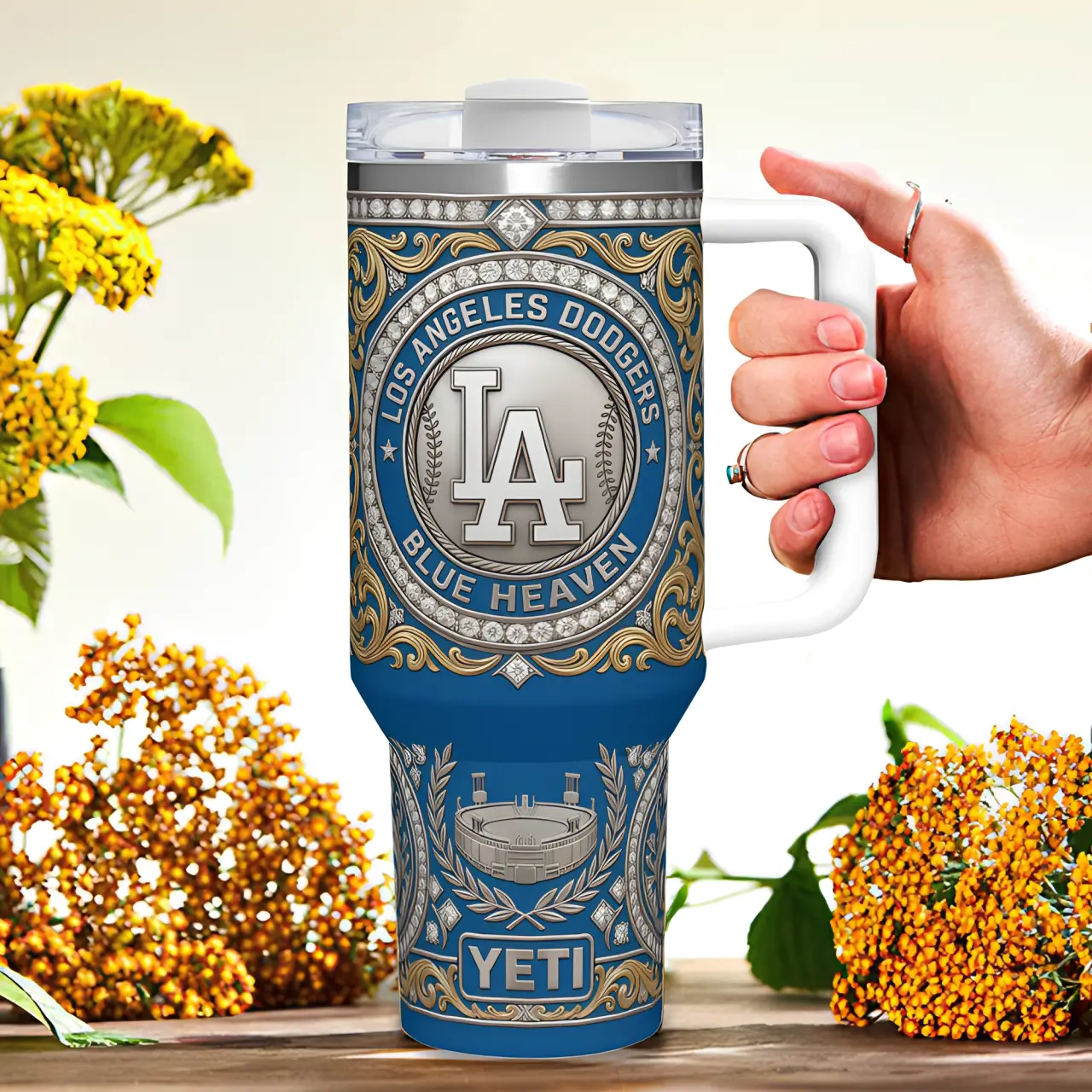 Los Angeles Dodgers Blue Heaven Diamond Filigree Kitchen- Grade Stainless Steel 40oz Tumbler