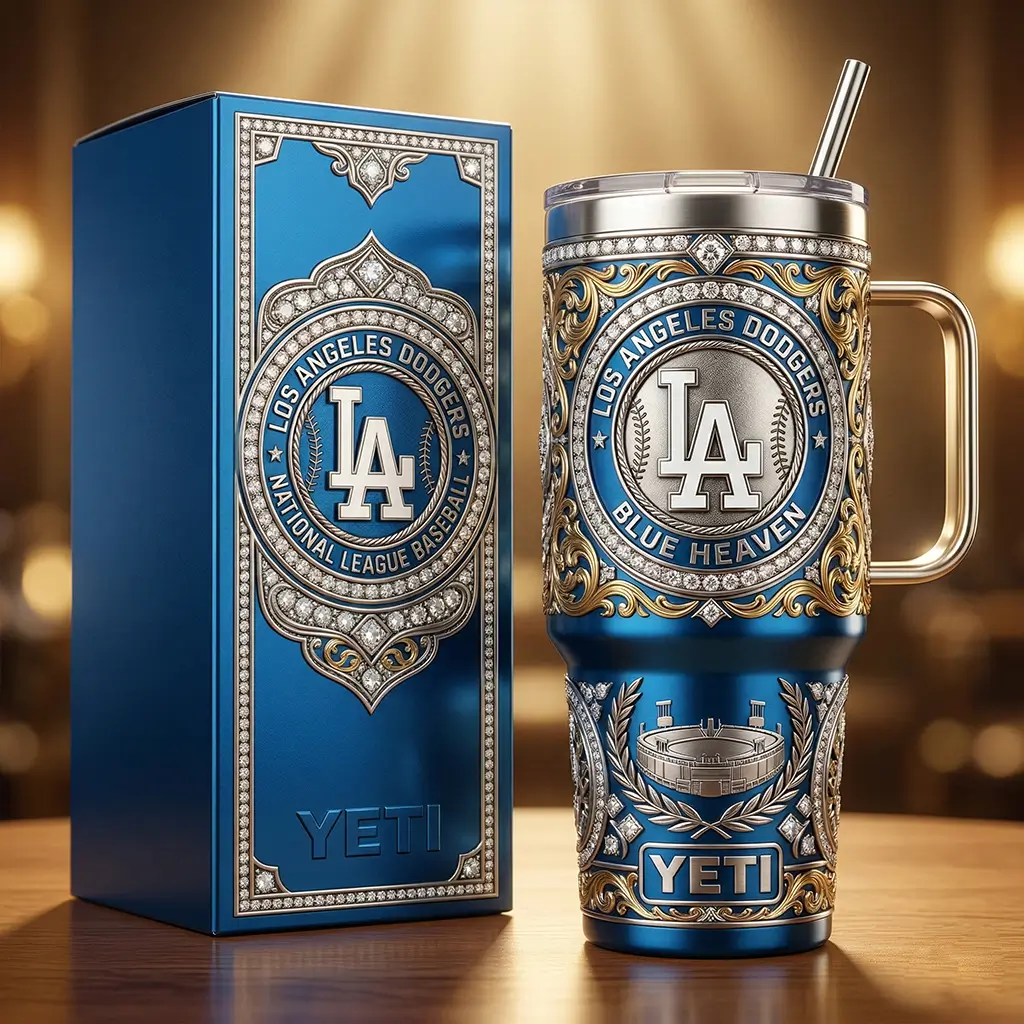 Los Angeles Dodgers Blue Heaven Diamond Filigree Kitchen- Grade Stainless Steel 40oz Tumbler
