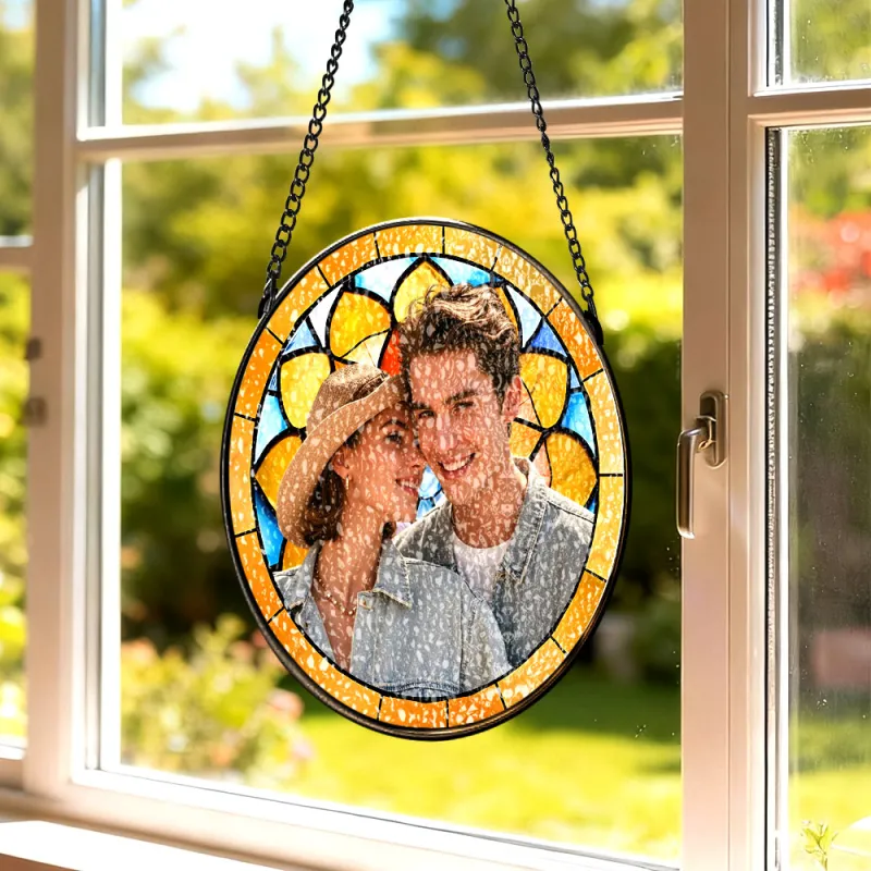 Personalized Family Portrait Stained Glass Suncatcher Custom Photo Memorial Window Hanging Gift