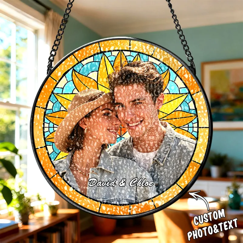 Personalized Family Portrait Stained Glass Suncatcher Custom Photo Memorial Window Hanging Gift