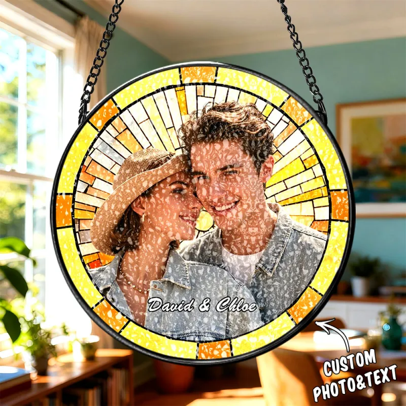 Personalized Family Portrait Stained Glass Suncatcher Custom Photo Memorial Window Hanging Gift