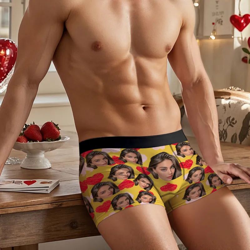 Personalized Face Boxer with Red and Pink Hearts without Custom Belt Text Men Underwear Personalized Photo Funny Valentines Gift