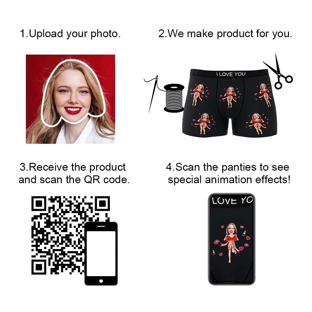 Custom Photo Boxer Red Bow Gift Underwear Men's Underwear Gift For Boyfriend AR View Valentine's Day Gift