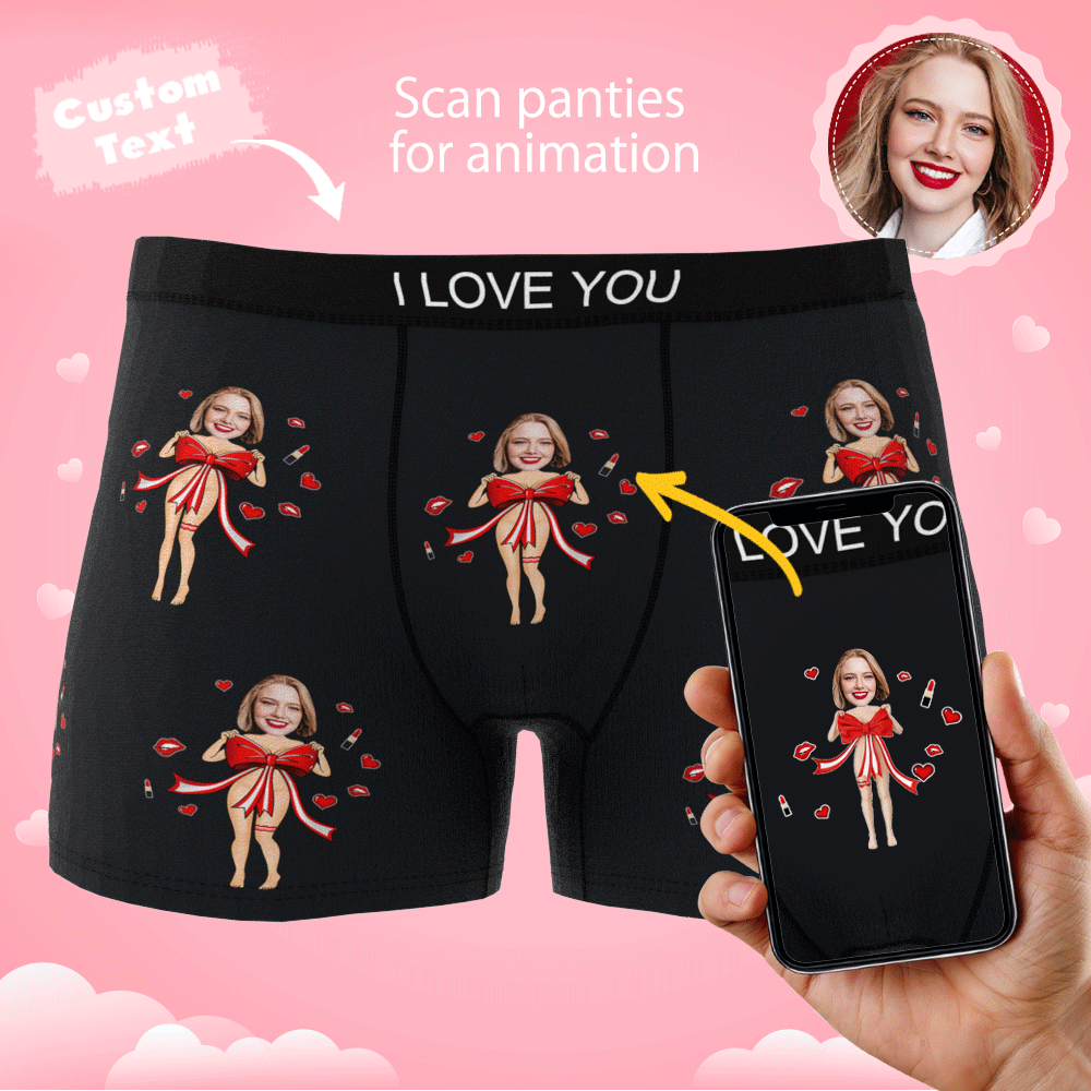 Custom Photo Boxer Red Bow Gift Underwear Men's Underwear Gift For Boyfriend AR View Valentine's Day Gift