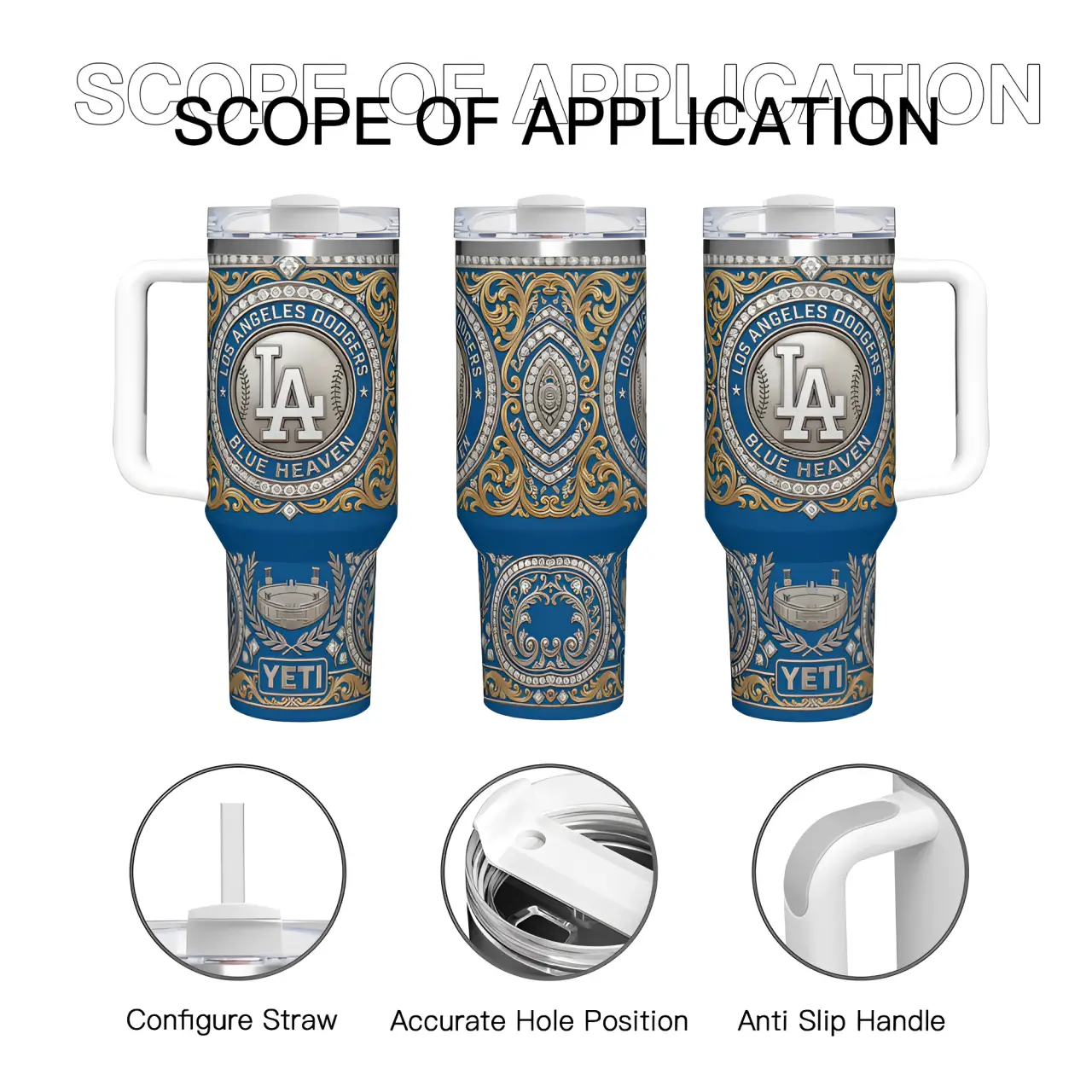 Los Angeles Dodgers Blue Heaven Diamond Filigree Kitchen- Grade Stainless Steel 40oz Tumbler