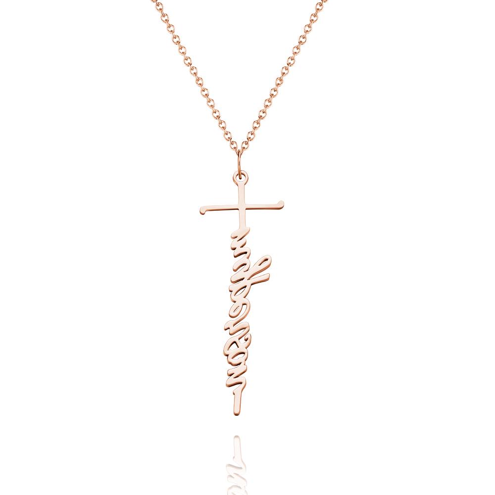 Custom Name Necklace Cross Squiggly Lettering Birthday Gift For Her