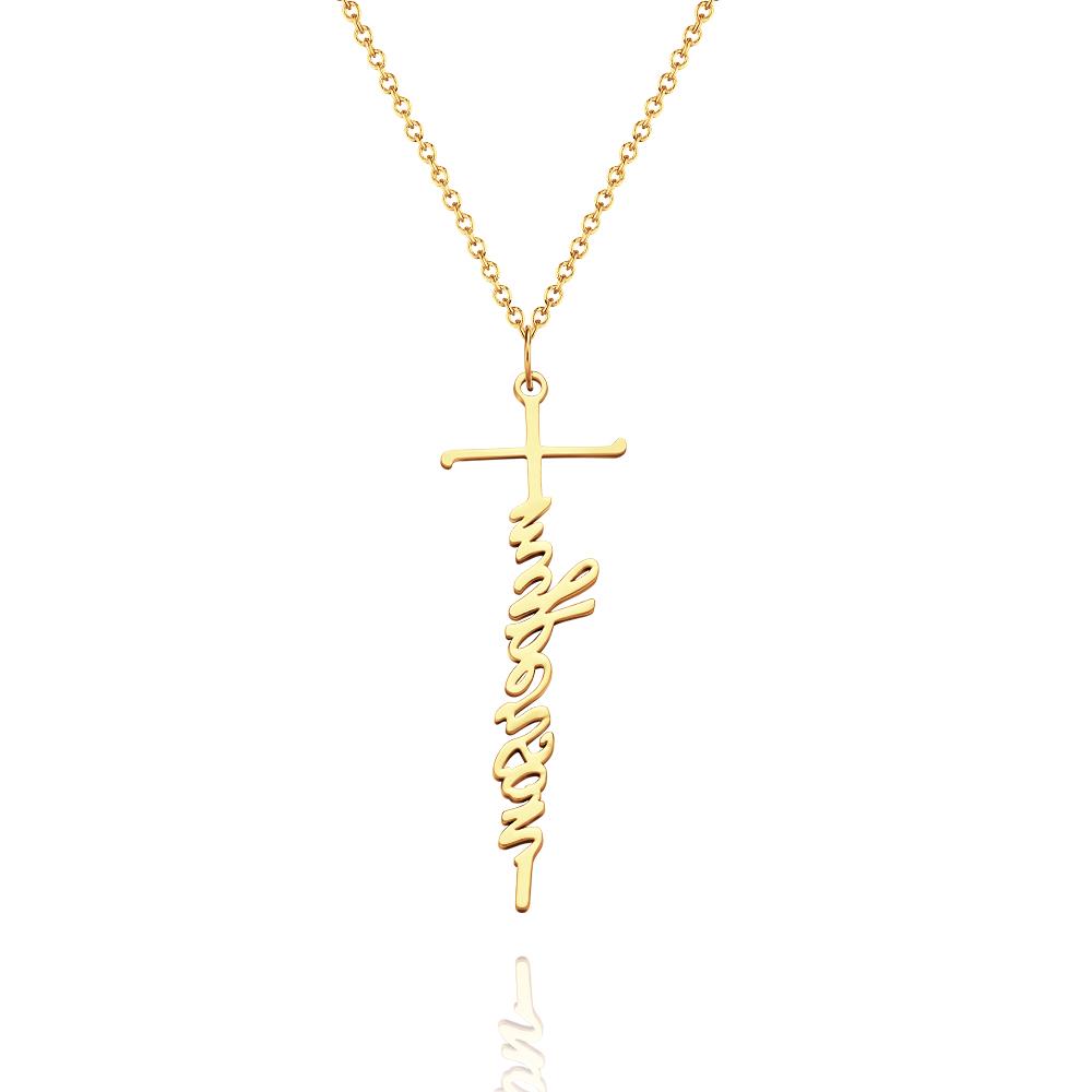 Custom Name Necklace Cross Squiggly Lettering Birthday Gift For Her