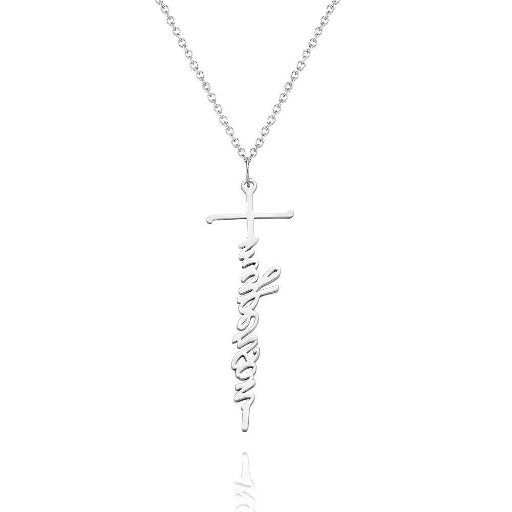 Custom Name Necklace Cross Squiggly Lettering Birthday Gift For Her