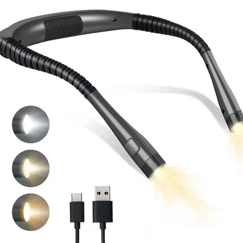 Book Light, 3-Color &amp;amp; 6-Brightness Reading Light, Bendable Neck Light, 80-hr Lasting Rechargeable Lamp, Perfect Book Light for Reading in Bed, Knitting, Camping, Repairing, Book Lovers Gifts