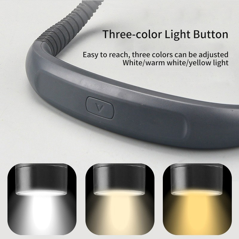 Book Light, 3-Color &amp;amp; 6-Brightness Reading Light, Bendable Neck Light, 80-hr Lasting Rechargeable Lamp, Perfect Book Light for Reading in Bed, Knitting, Camping, Repairing, Book Lovers Gifts