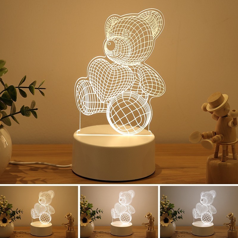 Caring Bear 3D Illusion Lamp,Acrylic 3D Lamp LED Night Light with Remote Control 16 Color Changing Desk Lamp，Kids Gamer Room Decor Plug in Best Cool Festival Birthday Gift