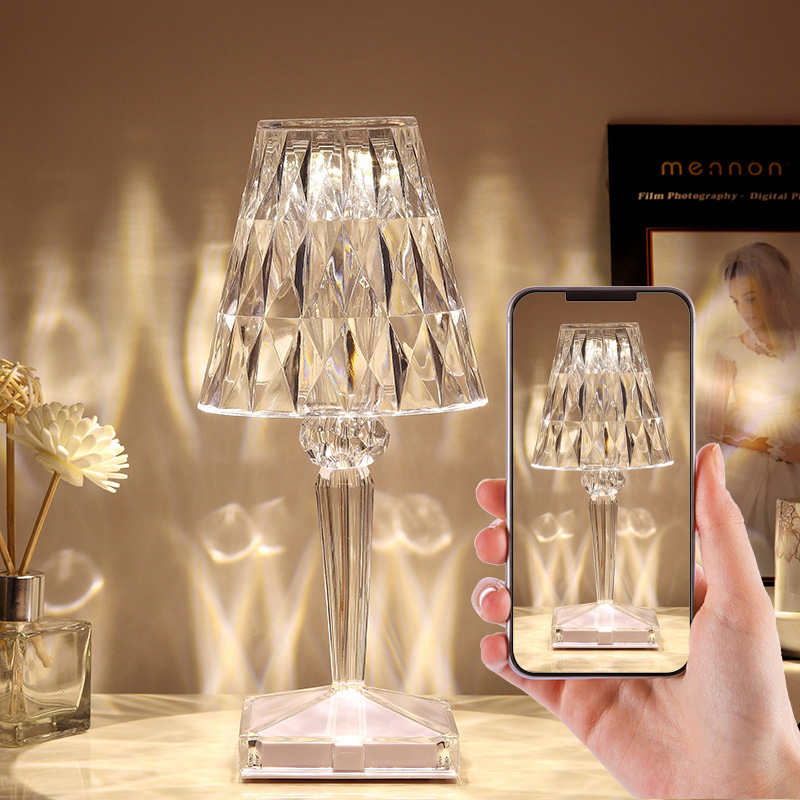 Crystal Table Lamp Touch Control Crystal Rose Lamp, [2000mAh]Rechargeable LED Diamond Table Lamps with 3 Color Changing Light, [Non-Yellowing]Acrylic Cordless Table Lamp Small Lamp for Room Bedroom