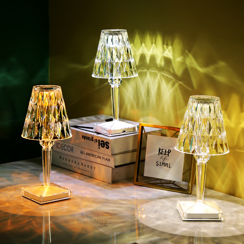 Crystal Table Lamp Touch Control Crystal Rose Lamp, [2000mAh]Rechargeable LED Diamond Table Lamps with 3 Color Changing Light, [Non-Yellowing]Acrylic Cordless Table Lamp Small Lamp for Room Bedroom