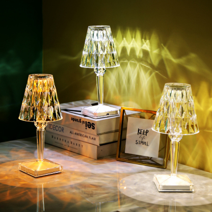 Crystal Table Lamp Touch Control Crystal Rose Lamp, [2000mAh]Rechargeable LED Diamond Table Lamps with 3 Color Changing Light, [Non-Yellowing]Acrylic Cordless Table Lamp Small Lamp for Room Bedroom