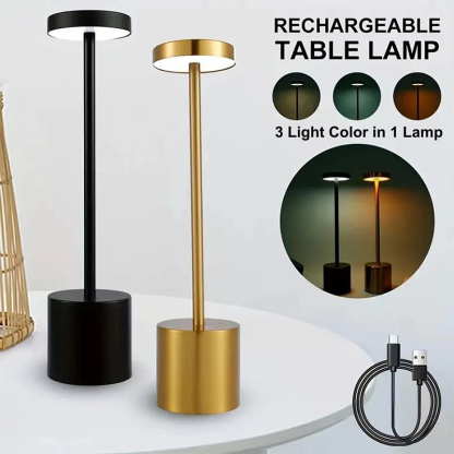Cordless Table Lamps Rechargeable, Portable LED Desk Lamp, Battery Powered Wireless Table Light - 3 Color Dimmable Lighting for Restaurant Dining Patio Outdoor Bedroom(Gold)