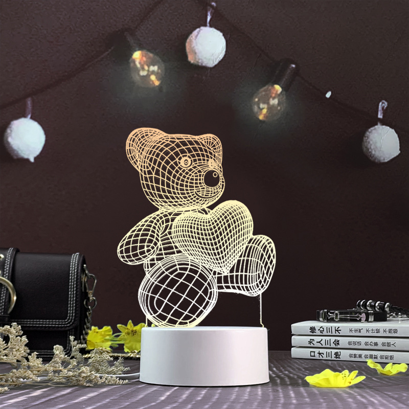 Caring Bear 3D Illusion Lamp,Acrylic 3D Lamp LED Night Light with Remote Control 16 Color Changing Desk Lamp，Kids Gamer Room Decor Plug in Best Cool Festival Birthday Gift