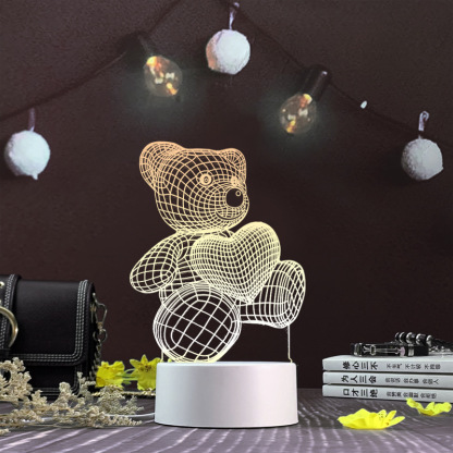 Caring Bear 3D Illusion Lamp,Acrylic 3D Lamp LED Night Light with Remote Control 16 Color Changing Desk Lamp，Kids Gamer Room Decor Plug in Best Cool Festival Birthday Gift