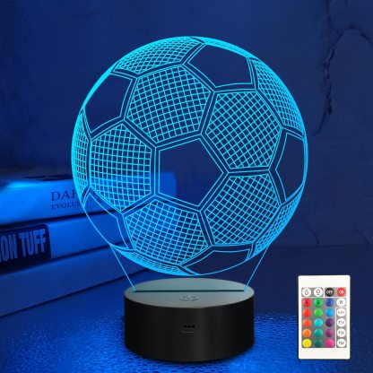 Kids Night Light Soccer 3D Optical Illusion Lamp with Remote Control 16 Colors Changing Football Birthday Xmas Valentine Gift Idea for Sport Fan Boys Girls