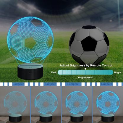 Kids Night Light Soccer 3D Optical Illusion Lamp with Remote Control 16 Colors Changing Football Birthday Xmas Valentine Gift Idea for Sport Fan Boys Girls