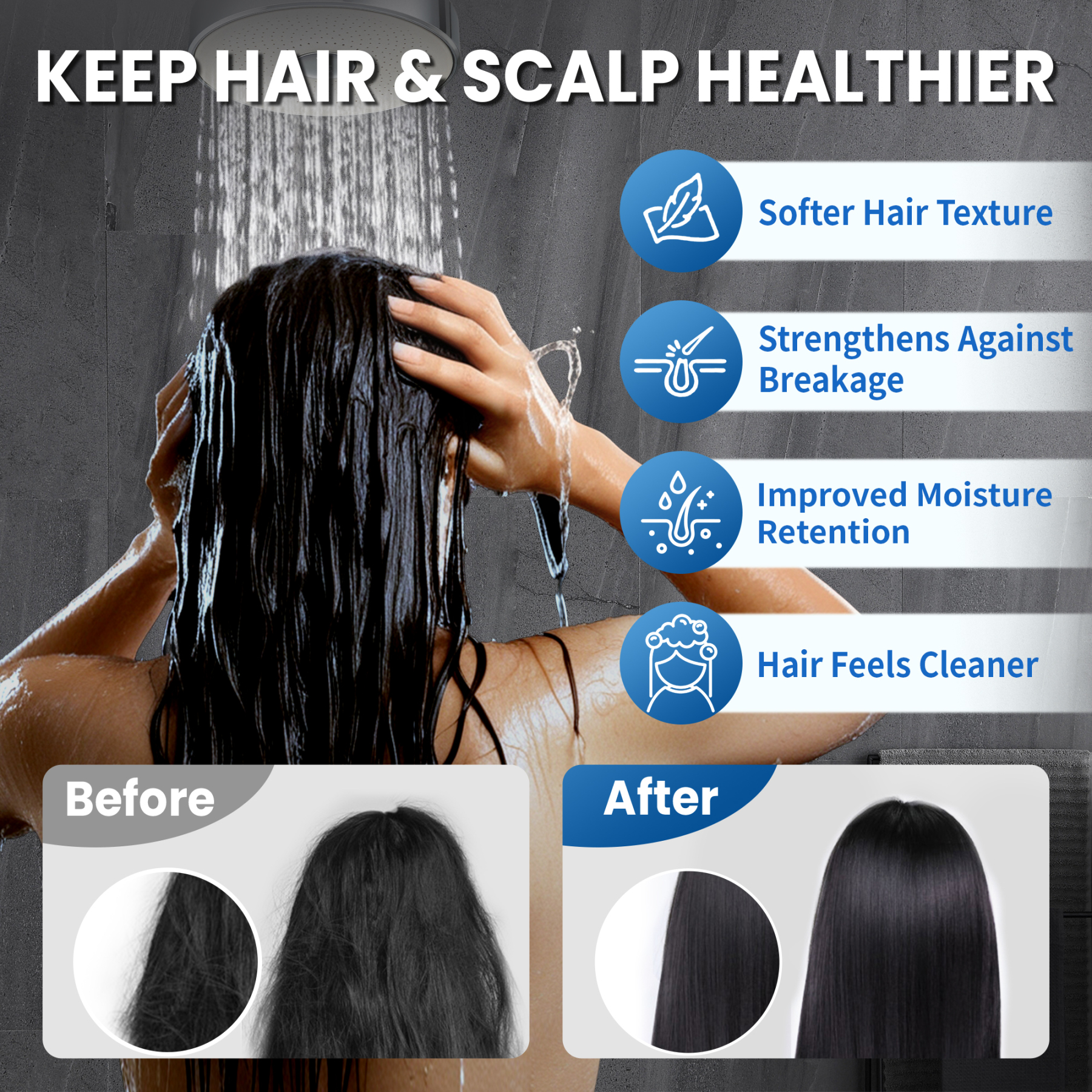 Shower Head with Filters - Scientifically Evaluated, High-Efficiency Filtered Shower Head for Enhanced Hair & Skin Health, Minimize Hair Loss, Preserve Color-Treated Hair