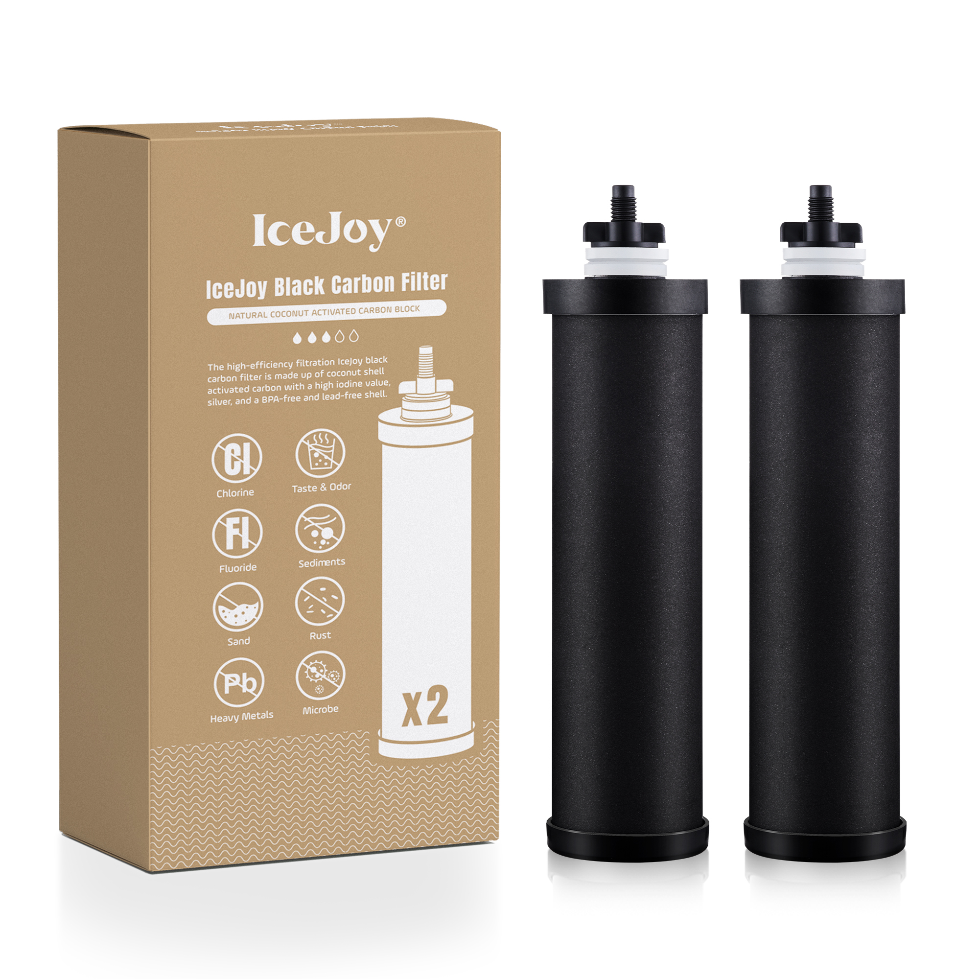 Carbon Rods (2 PACK) for Gravity Water Filtration System - Replacement for Berkey® BB9-2® Black Filters, Berkey® Gravity Water Filter System and Other Filter System NSF/ANSI 42 Certification