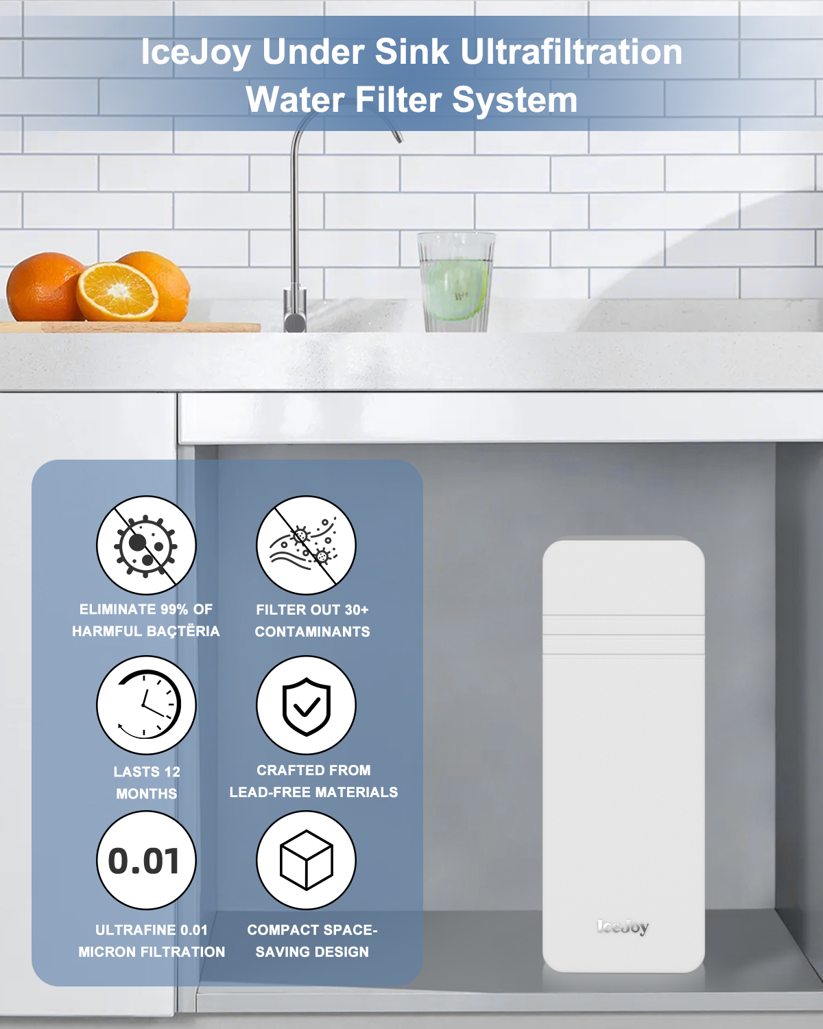 TSU 0.01μm Ultra-Filtration Under Sink Water Filter System, 3-Stage Sink Water Filter Tankless Design with Faucet, Smart Panel Display, Eco-Friendly, No Electricity or Water Waste