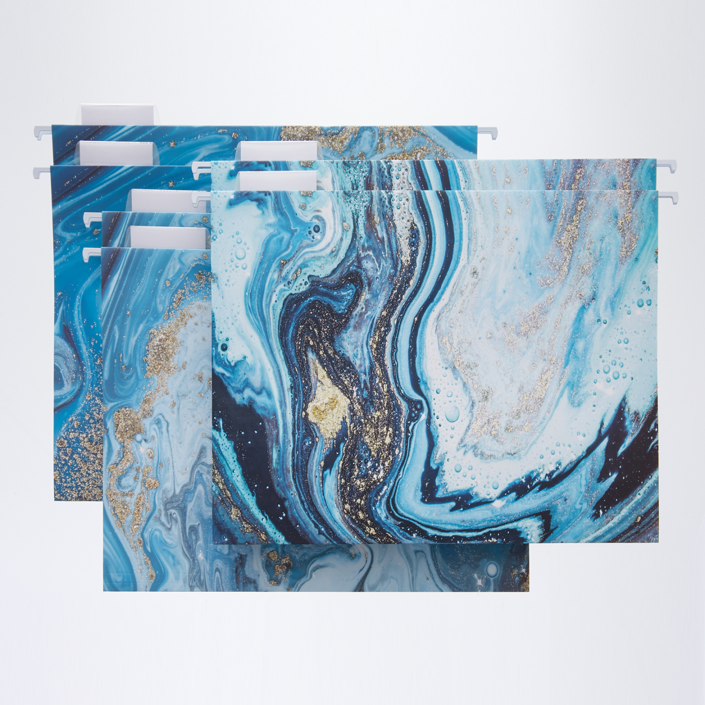 Y YOMA 6 Pack Decorative Hanging File Folders Letter Size Marble Cute Hanging Folder Pretty File Folder Organizer for Filing Cabinet Office Home with 1/5-Cut Adjustable Tabs, 3 Blue Marble Design