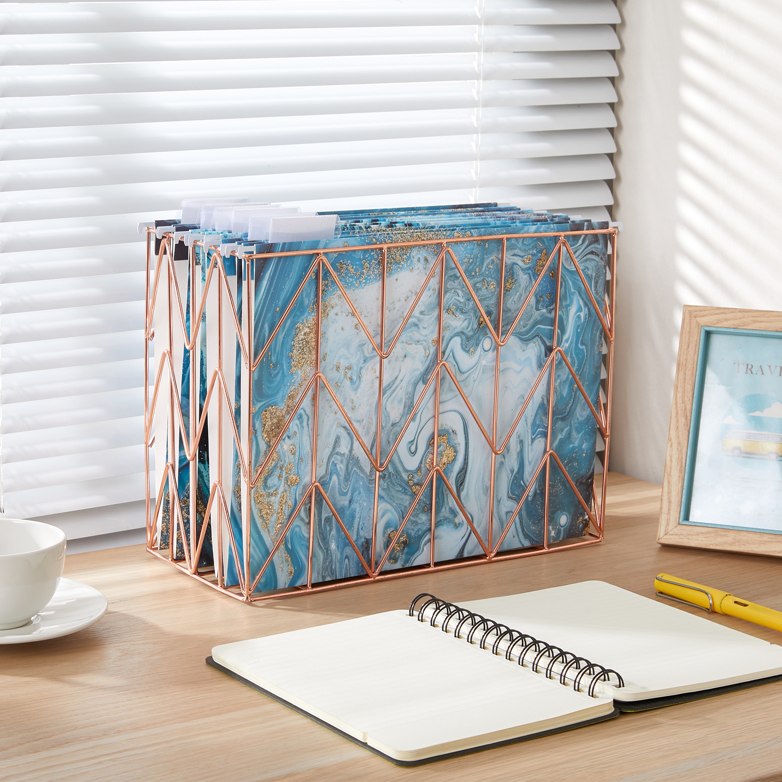 Y YOMA 6 Pack Decorative Hanging File Folders Letter Size Marble Cute Hanging Folder Pretty File Folder Organizer for Filing Cabinet Office Home with 1/5-Cut Adjustable Tabs, 3 Blue Marble Design