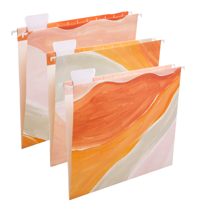 Y YOMA 9 Pack Decorative Hanging File Folders Letter Size Marble Cute Hanging Folder Pretty File Folder Organizer for Filing Cabinet Office Home with 1/5-Cut Adjustable Tabs, 3 Orange Marble