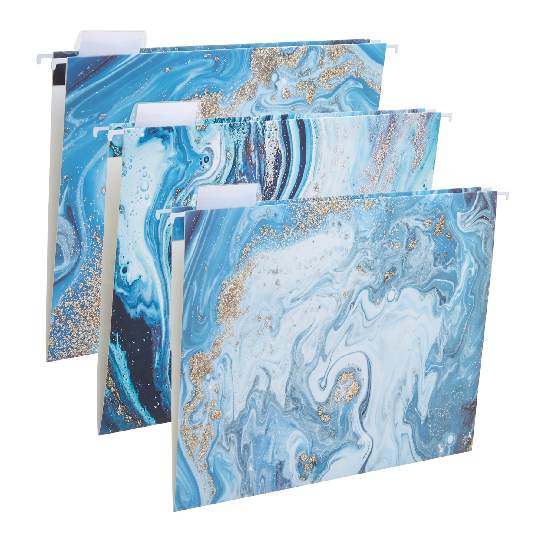 Y YOMA 6 Pack Decorative Hanging File Folders Letter Size Marble Cute Hanging Folder Pretty File Folder Organizer for Filing Cabinet Office Home with 1/5-Cut Adjustable Tabs, 3 Blue Marble Design