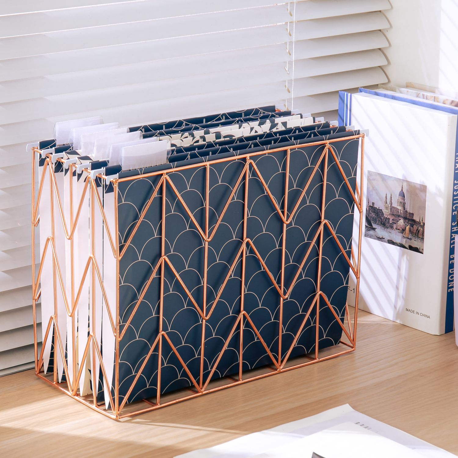 Y YOMA 6 Pack Decorative Hanging File Folders Letter Size Marble Cute Hanging Folder Pretty File Folder Organizer for Filing Cabinet Office Home with 1/5-Cut Adjustable Tabs, 3 Ocean Lines