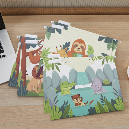 Y YOMA 6 Pack Decorative Hanging File Folders Letter Size for Children Cute Hanging Folder File Folder Organizer for Filing Cabinet Office Home with 1/5-Cut Adjustable Tabs, 3 Cute Animal Design