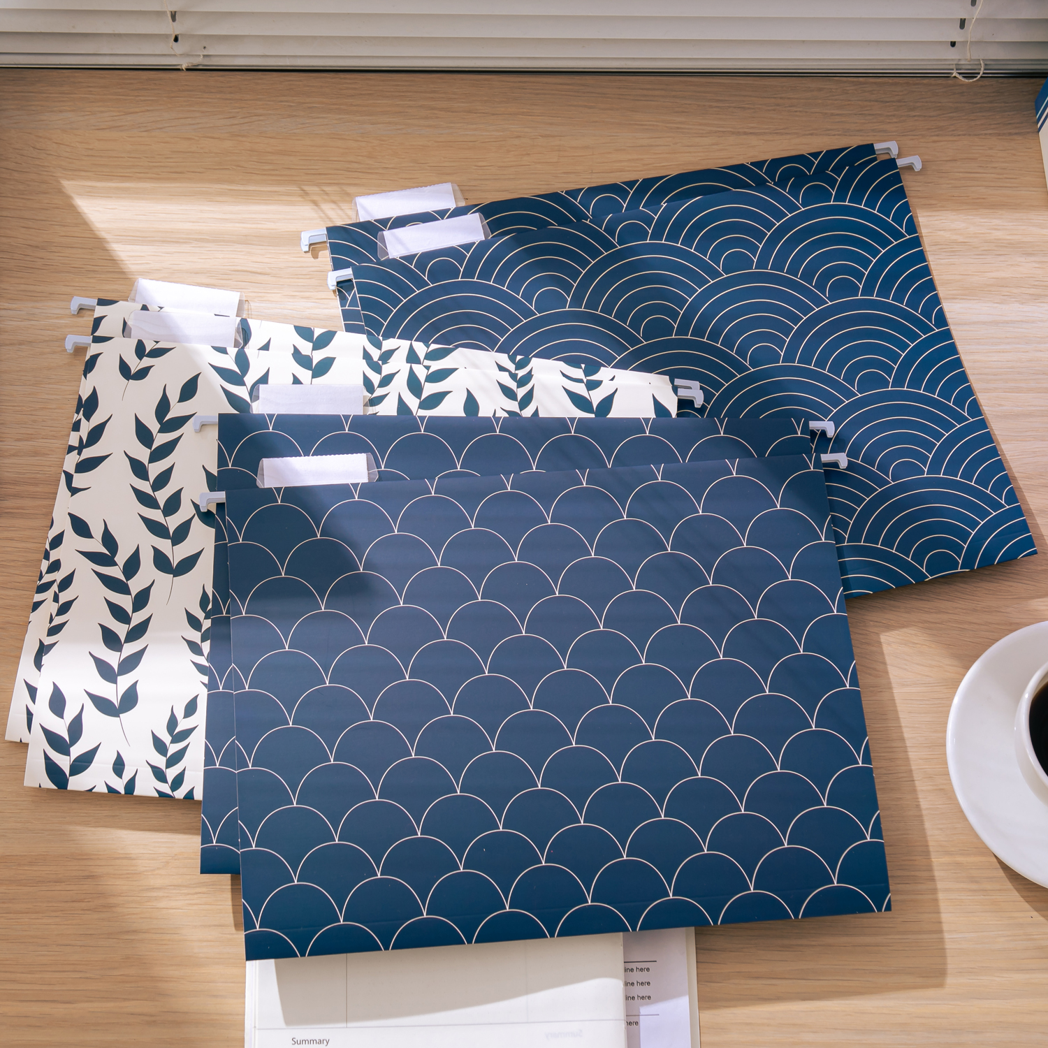 Y YOMA 6 Pack Decorative Hanging File Folders Letter Size Marble Cute Hanging Folder Pretty File Folder Organizer for Filing Cabinet Office Home with 1/5-Cut Adjustable Tabs, 3 Ocean Lines