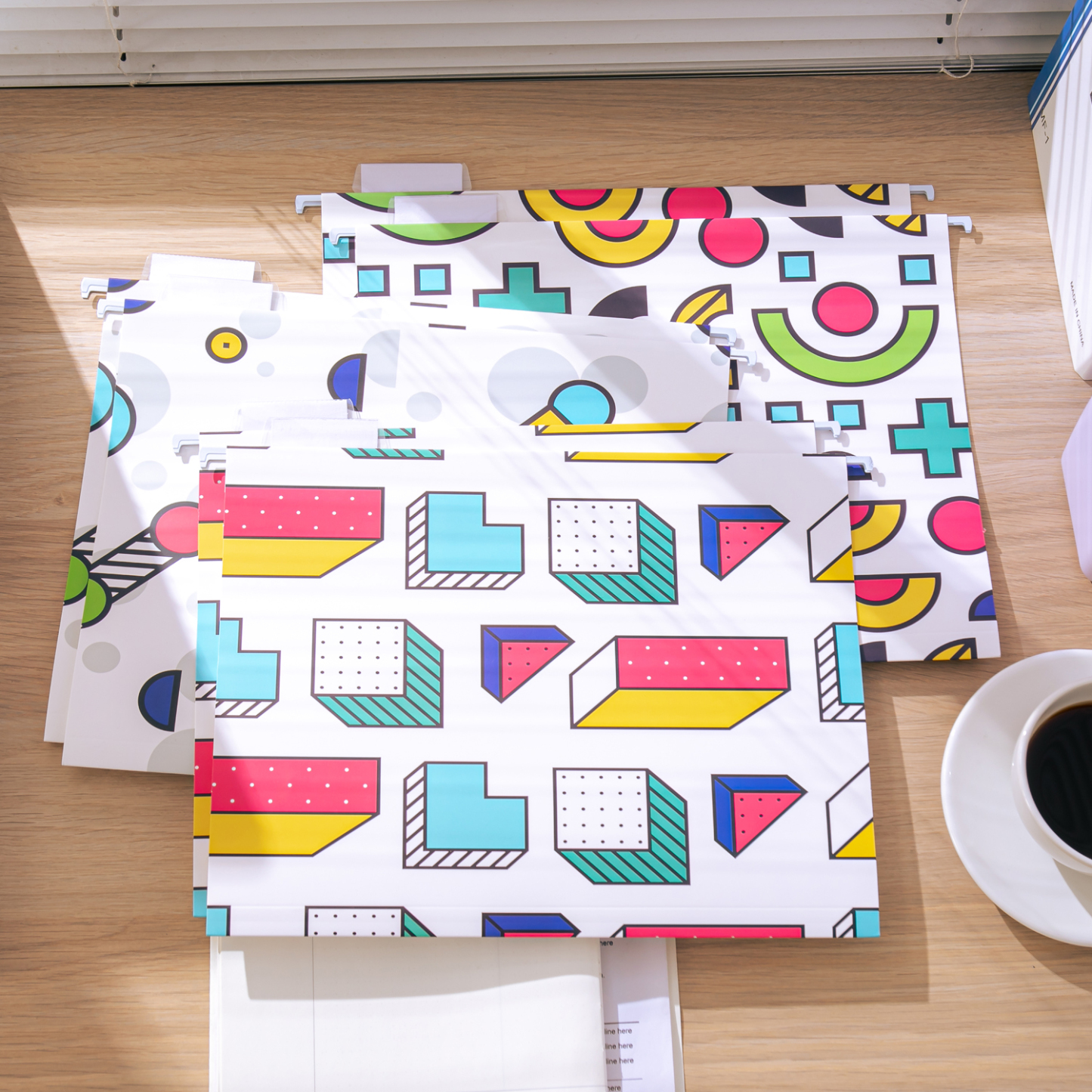 Y YOMA 6 Pack Decorative Hanging File Folders Letter Size Marble Cute Hanging Folder Pretty File Folder Organizer for Filing Cabinet Office Home with 1/5-Cut Adjustable Tabs, 3 Memphis Design