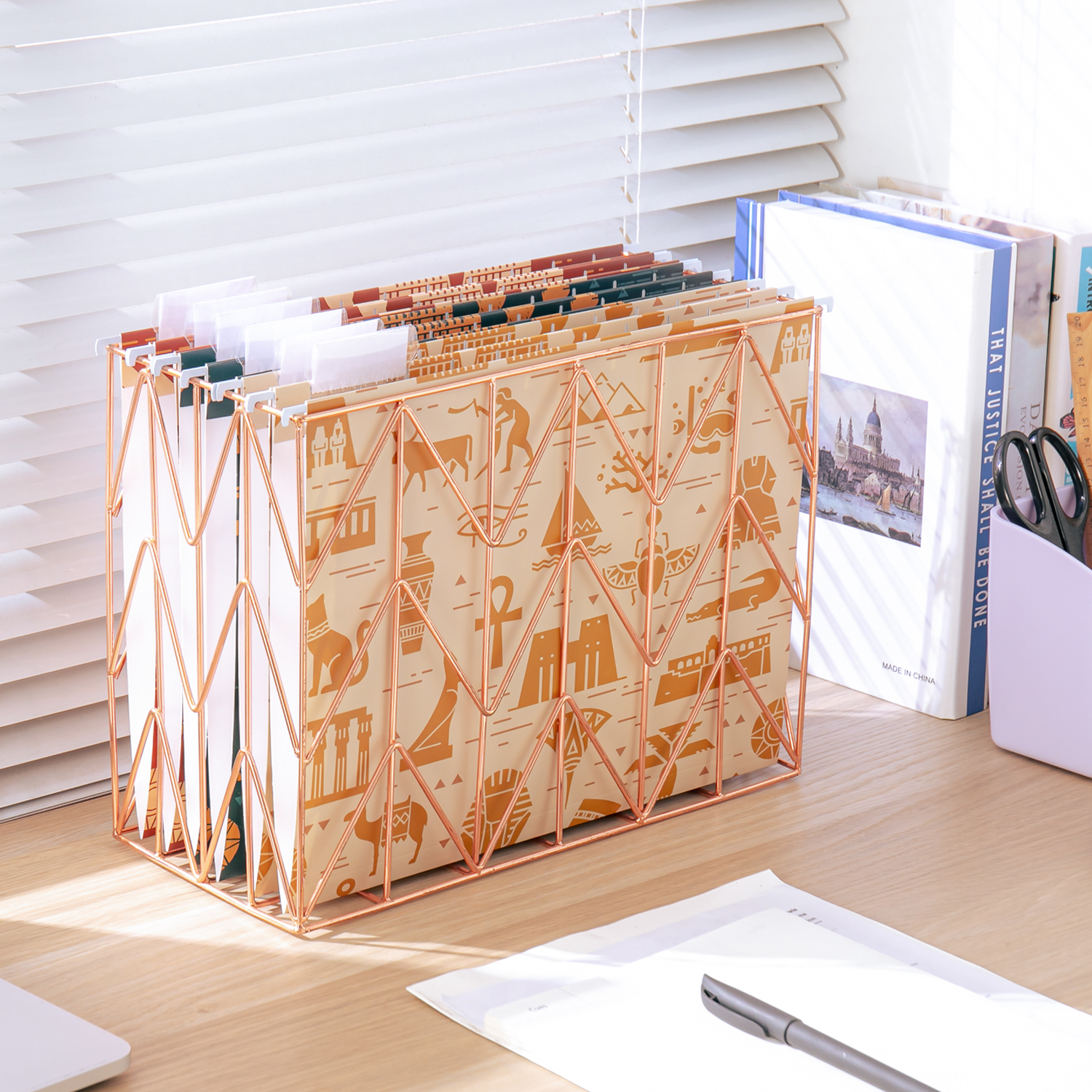 Y YOMA 6 Pack Decorative Hanging File Folders Letter Size Marble Cute Hanging Folder Pretty File Folder Organizer for Filing Cabinet Office Home with 1/5-Cut Adjustable Tabs, 3 Egyptian Design