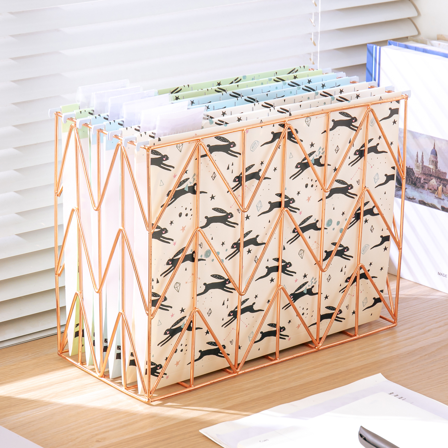 Y YOMA 6 Pack Decorative Hanging File Folders Letter Size Marble Cute Hanging Folder Pretty File Folder Organizer for Filing Cabinet Office Home with 1/5-Cut Adjustable Tabs, 3 Rabbit Design