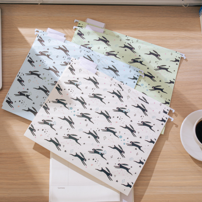 Y YOMA 6 Pack Decorative Hanging File Folders Letter Size Marble Cute Hanging Folder Pretty File Folder Organizer for Filing Cabinet Office Home with 1/5-Cut Adjustable Tabs, 3 Rabbit Design