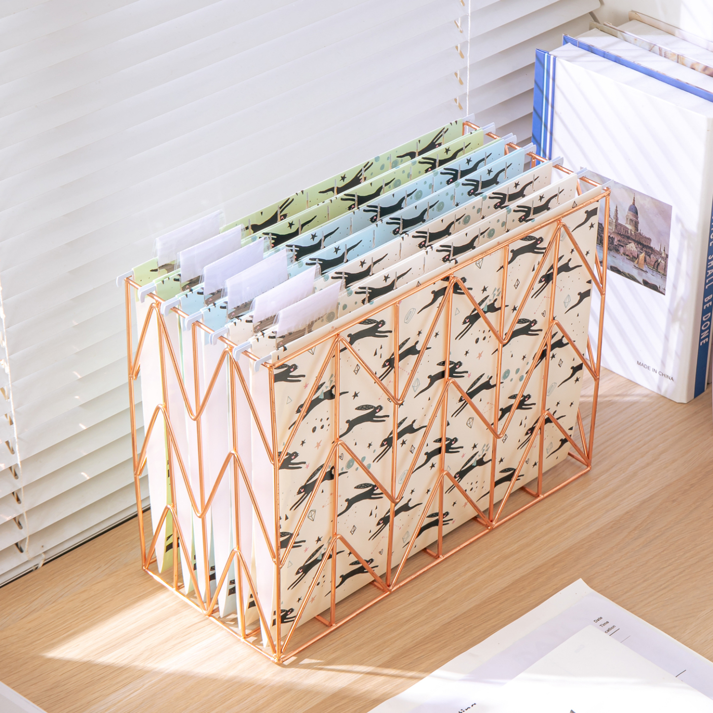 Y YOMA 6 Pack Decorative Hanging File Folders Letter Size Marble Cute Hanging Folder Pretty File Folder Organizer for Filing Cabinet Office Home with 1/5-Cut Adjustable Tabs, 3 Rabbit Design