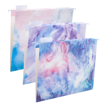 Y YOMA 6 Pack Decorative Hanging File Folders Letter Size Marble Cute Hanging Folder Pretty File Folder Organizer for Filing Cabinet Office Home with 1/5-Cut Adjustable Tabs, 3 Pink Nebula Design