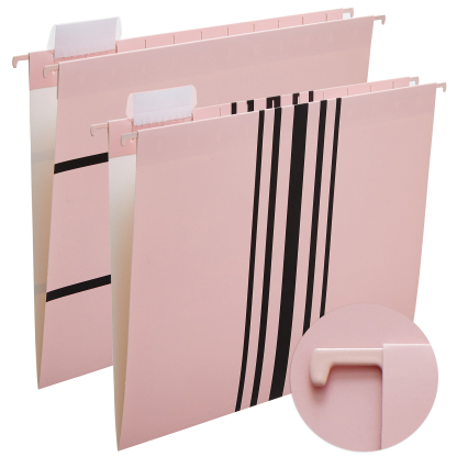 Y YOMA 6 Pack Decorative Hanging File Folders Letter Size Marble Cute Hanging Folder Pretty File Folder Organizer for Filing Cabinet Office Home with 1/5-Cut Adjustable Tabs, 2 Pink Line Design