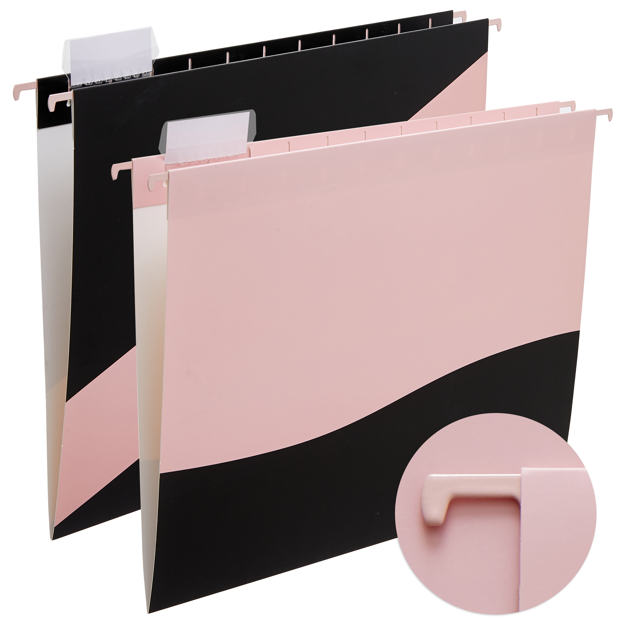 Y YOMA 6 Pack Decorative Hanging File Folders Letter Size Cute Hanging Folder Pretty File Folder Organizer for Filing Cabinet Office Home with 1/5-Cut Adjustable Tabs, 2 Pink Block Design