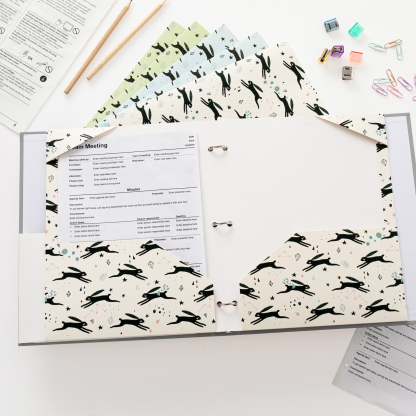 Y YOMA 6 Pack 2 Pocket Folder Letter Size Decorative Binder Folders with Pockets 3 Hole Punch Folder Paper Cute Project Folders Two Pocket 3 Ring File Folder for School Office Home, Rabbit Design