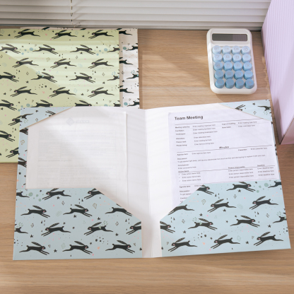 Y YOMA 6 Pack 2 Pocket Folder Letter Size Decorative Binder Folders with Pockets 3 Hole Punch Folder Paper Cute Project Folders Two Pocket 3 Ring File Folder for School Office Home, Rabbit Design