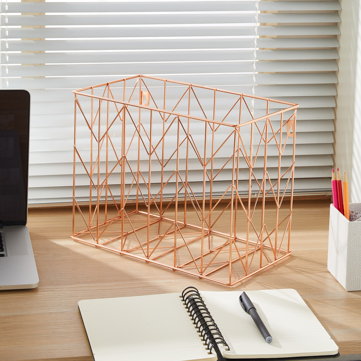 Y YOMA 1 Pack Rose Gold Hanging File Folder Organizer Letter Size Metal File Kit File Folder Filing Basket for Desk Home Office Classroom Supplies