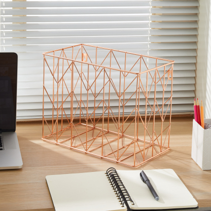 Y YOMA 1 Pack Rose Gold Hanging File Folder Organizer Letter Size Metal File Kit File Folder Filing Basket for Desk Home Office Classroom Supplies