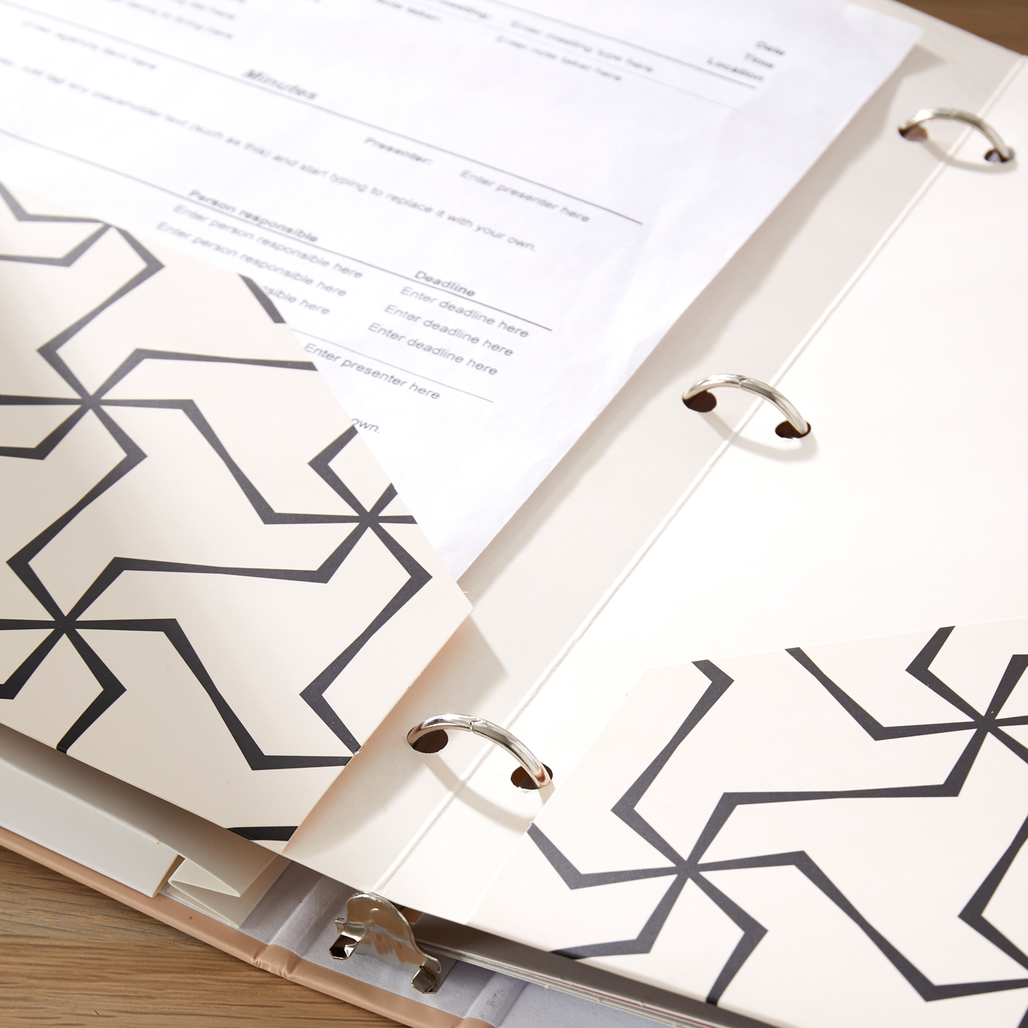 Y YOMA 6 Pack 2 Pocket Folder Letter Size Decorative Binder Folders with Pockets 3 Hole Punch Folder Paper Cute Project Folders Two Pocket 3 Ring File Folder for School Office Home, Geometric Design