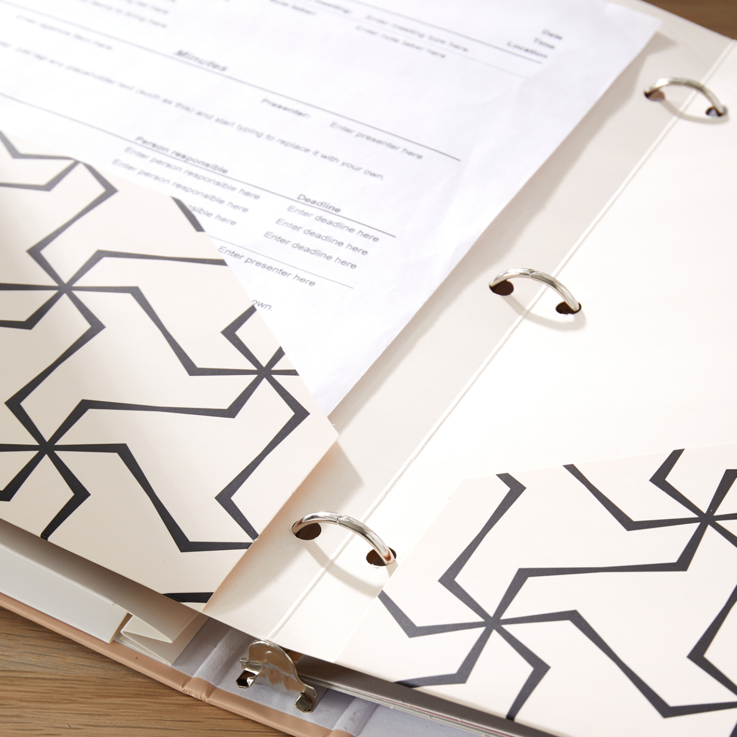 Y YOMA 6 Pack 2 Pocket Folder Letter Size Decorative Binder Folders with Pockets 3 Hole Punch Folder Paper Cute Project Folders Two Pocket 3 Ring File Folder for School Office Home, Geometric Design