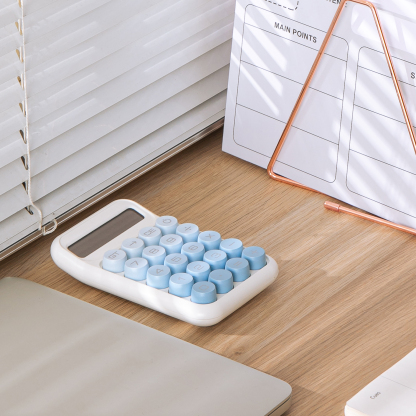 Y YOMA 1 Pack Mechanical Switch Calculator with 10 Digit Large LCD Display Big Button, Mini Cute Desktop Calculator 4 Function Basic Calculators for School Home Office Business, Lake Blue