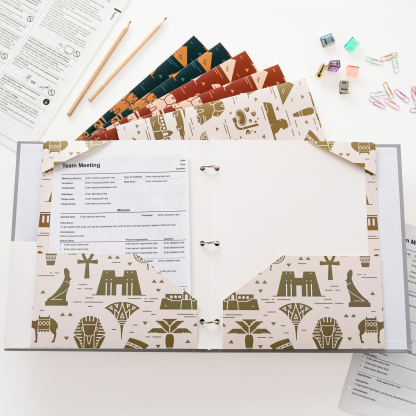 Y YOMA 6 Pack 2 Pocket Folder Letter Size Decorative Binder Folders with Pockets 3 Hole Punch Folder Paper Cute Project Folders Two Pocket 3 Ring File Folder for School Office Home, Egyptian Design